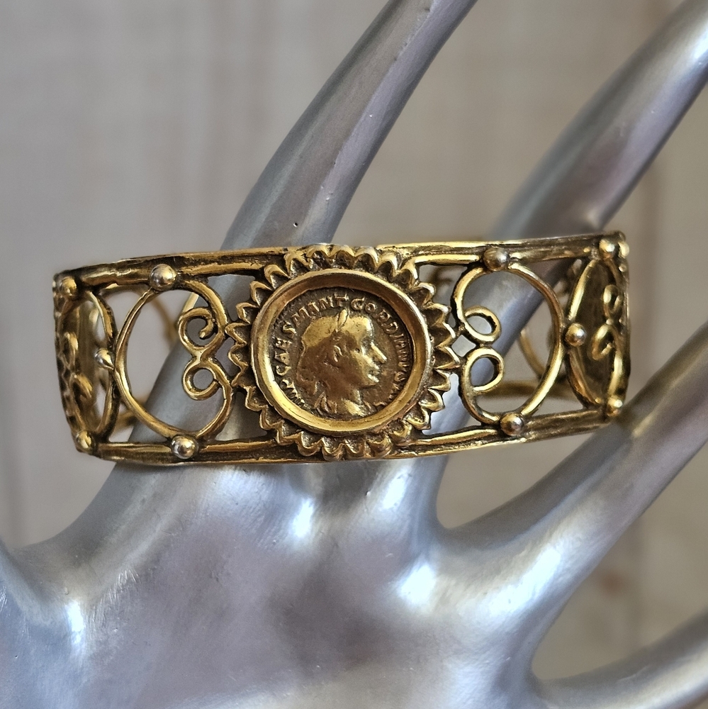 Vintage 1993 MMA KHM Gold Plated Bangle Bracelet. Replica Coin Bracelet.